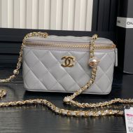 Chanel AP4285 Cosmetic Bag with Pearl Letters Chain in Lambskin Grey