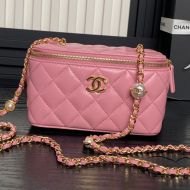 Chanel AP4285 Cosmetic Bag with Pearl Letters Chain in Lambskin Pink