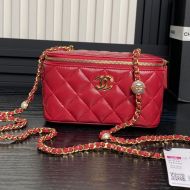 Chanel AP4285 Cosmetic Bag with Pearl Letters Chain in Lambskin Red