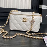 Chanel AP4285 Cosmetic Bag with Pearl Letters Chain in Lambskin White