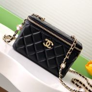 Chanel AP4285 Large Cosmetic Bag with Pearls Letters Chain Strap in Lambskin Black