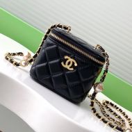 Chanel AP4286 Small Cosmetic Bag with Pearls Letters Chain Strap in Lambskin Black