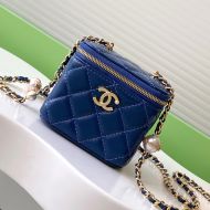 Chanel AP4286 Small Cosmetic Bag with Pearls Letters Chain Strap in Lambskin Blue