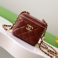 Chanel AP4286 Small Cosmetic Bag with Pearls Letters Chain Strap in Lambskin Brown