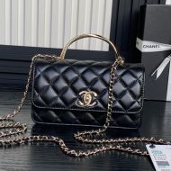 Chanel AP4293 Clutch with Spiral Strass Handle in Lambskin Black