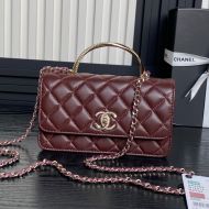 Chanel AP4293 Clutch with Spiral Strass Handle in Lambskin Coffee