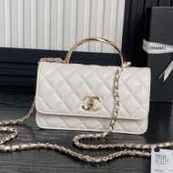 Chanel AP4293 Clutch with Spiral Strass Handle in Lambskin White