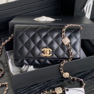 Chanel AP4299 Wallet with Embossed Strass Chain in Lambskin Black