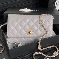 Chanel AP4299 Wallet with Embossed Strass Chain in Lambskin Grey