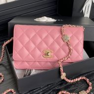 Chanel AP4299 Wallet with Embossed Strass Chain in Lambskin Pink