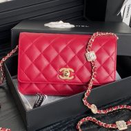 Chanel AP4299 Wallet with Embossed Strass Chain in Lambskin Red