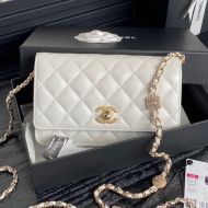 Chanel AP4299 Wallet with Embossed Strass Chain in Lambskin White