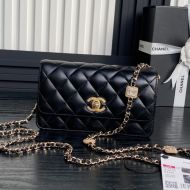 Chanel AP4300 Clutch with Embossed Strass Chain in Lambskin Black