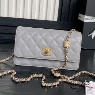 Chanel AP4300 Clutch with Embossed Strass Chain in Lambskin Grey
