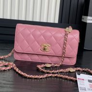 Chanel AP4300 Clutch with Embossed Strass Chain in Lambskin Pink