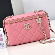 Chanel AP4301 Cosmetic Bag with Embossed Strass Chain in Lambskin Cherry
