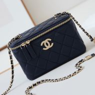 Chanel AP4301 Cosmetic Bag with Embossed Strass Chain in Lambskin Navy Blue