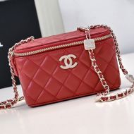 Chanel AP4301 Cosmetic Bag with Embossed Strass Chain in Lambskin Red