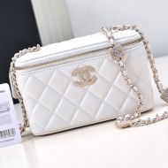 Chanel AP4301 Cosmetic Bag with Embossed Strass Chain in Lambskin White