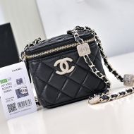 Chanel AP4302 Mini Cosmetic Bag with Embossed Strass Chain in Lambskin Black