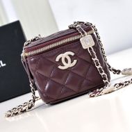 Chanel AP4302 Mini Cosmetic Bag with Embossed Strass Chain in Lambskin Burgundy