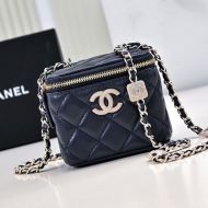 Chanel AP4302 Mini Cosmetic Bag with Embossed Strass Chain in Lambskin Navy Blue