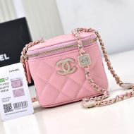 Chanel AP4302 Mini Cosmetic Bag with Embossed Strass Chain in Lambskin Pink