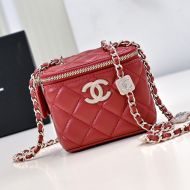 Chanel AP4302 Mini Cosmetic Bag with Embossed Strass Chain in Lambskin Red