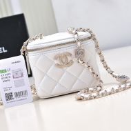 Chanel AP4302 Mini Cosmetic Bag with Embossed Strass Chain in Lambskin White