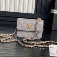 Chanel AP4315 Clutch with Embossed Strass Chain in Lambskin Grey