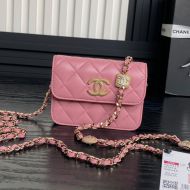 Chanel AP4315 Clutch with Embossed Strass Chain in Lambskin Pink