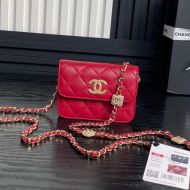 Chanel AP4315 Clutch with Embossed Strass Chain in Lambskin Red