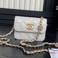 Chanel AP4315 Clutch with Embossed Strass Chain in Lambskin White