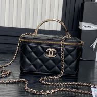 Chanel AP4317 Cosmetic Bag with Strass Handle in Lambskin Black