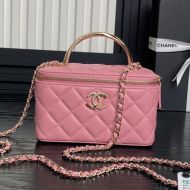 Chanel AP4317 Cosmetic Bag with Strass Handle in Lambskin Pink