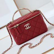 Chanel AP4317 Cosmetic Bag with Strass Handle in Lambskin Red