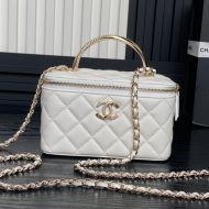 Chanel AP4317 Cosmetic Bag with Strass Handle in Lambskin White
