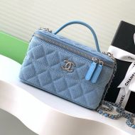 Chanel AP4404 Cosmetic Bag with Large Logo in Denim Blue