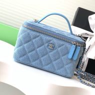 Chanel AP4404 Cosmetic Bag with Logo Handle in Denim Blue