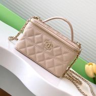 Chanel AP4404 Cosmetic Bag with Logo Handle in Grained Calfskin Apricot