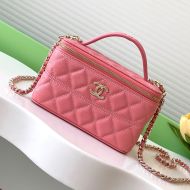 Chanel AP4404 Cosmetic Bag with Logo Handle in Grained Calfskin Pink