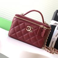 Chanel AP4404 Cosmetic Bag with Logo Handle in Lambskin Burgundy