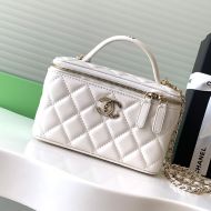 Chanel AP4404 Cosmetic Bag with Logo Handle in Lambskin White