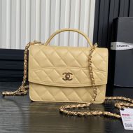 Chanel AP4406 Backpack with Chain Strap in Grained Calfskin Light Yellow