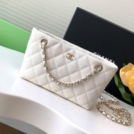 Chanel AP4423 Classic Clutch with Woven Chain Strap in Grained Calfskin White