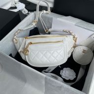 Chanel AS1077 Waist Bag with Zipper Pocket in Calfskin White