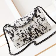Chanel AS1112 Flap Crossbody Bag with Chain Strap in Printed Graffiti Canvas White/Black