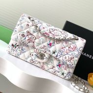Chanel AS1112 Flap Crossbody Bag with Chain Strap in Woolen Canvas White