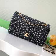Chanel AS1112 Flap Crossbody Bag with Chain Strap in Letter Leather Black