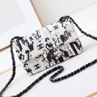 Chanel AS1116 Flap Shoulder Bag with Chain Strap in Printed Graffiti Canvas White/Black